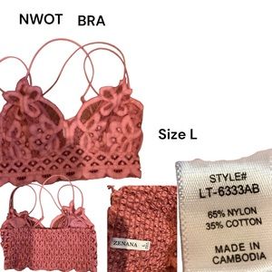 NWOT Size Lg Bra in Rose